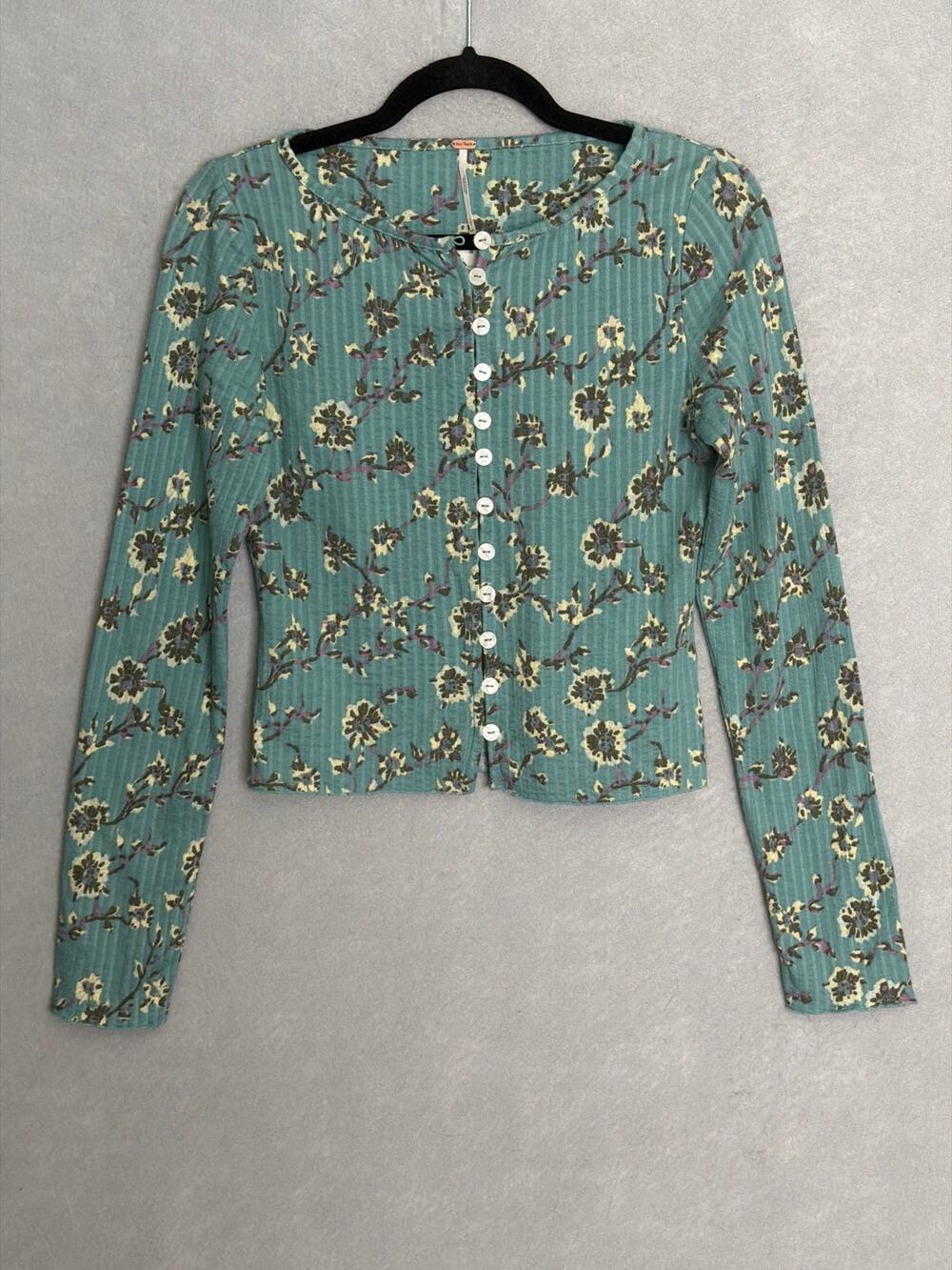 Free People Tilly Long Sleeve Cardi Mineral Blue Combo Women's XS NEW